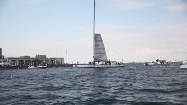 Trieste Italien Oktober 2017 Spirit Portopiccolo Bootssieger Der Barcolana Regatta — Stockvideo