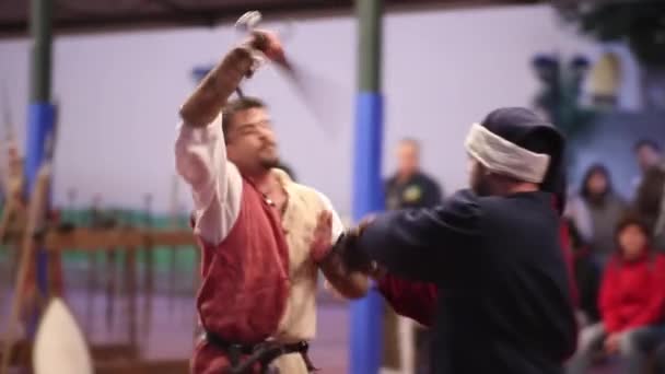 Trieste Italië November Zicht Krijgers Historische Enactment Van Middeleeuwse Strijd — Stockvideo