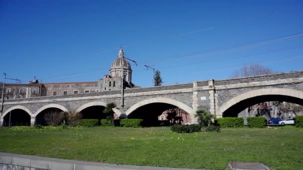 Catania Italia Diciembre Vista Catedral Puente Ferroviario Catania Diciembre 2016 — Vídeo de stock