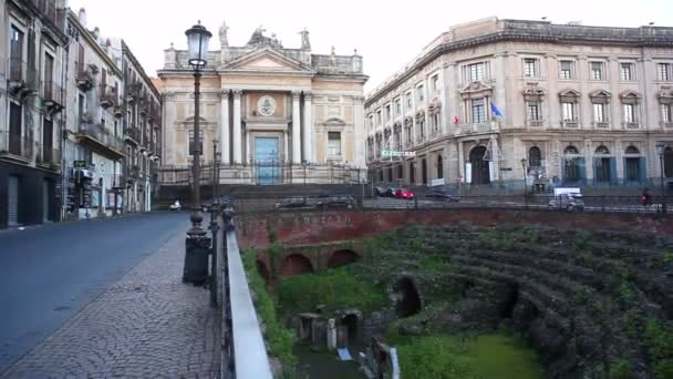 Katanie Itálie January Zřícenina Římského Amfiteátru Náměstí Stesicoro 2017 — Stock video