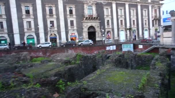 Катания Италия Январь Января 2017 Года Руины Римского Театра Площади — стоковое видео