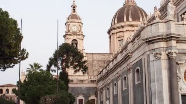 Utsikt Över Katedralen Catania Som Kallas Duomo Catania Romersk Katedral — Stockvideo