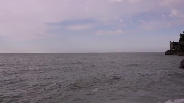 背景にミラマーレ城とトリエステ海岸の景色 — ストック動画