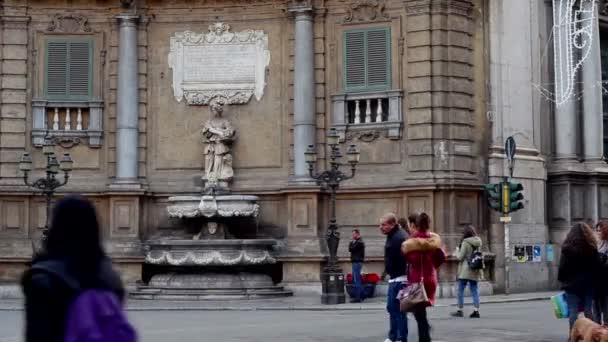 Palermo Italia Diciembre Quattro Canti Oficialmente Conocida Como Piazza Vigliena — Vídeos de Stock