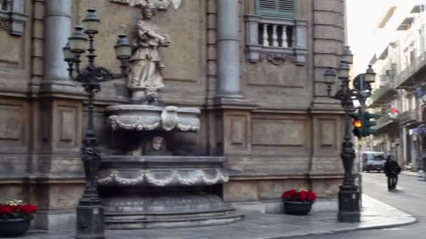 Palermo Włochy Grudzień Quattro Canti Oficjalnie Znany Jako Piazza Vigliena — Wideo stockowe