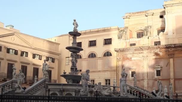 Palermo イタリア 12月 12月20日のプレトリア広場のフォンタナ デッレ ヴェルゴーニュの眺め — ストック動画