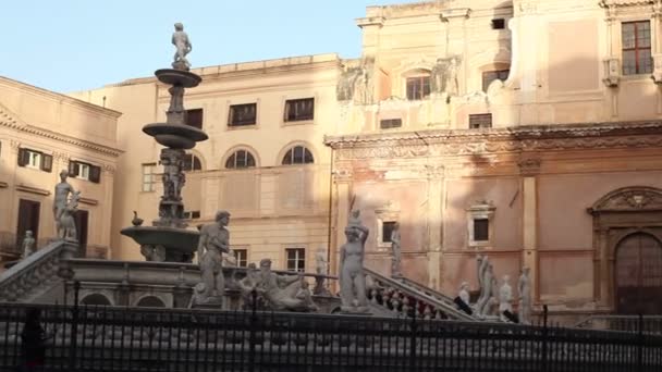 Palermo Italy Δεκεμβριοσ Άποψη Της Fontana Delle Vergogne Στην Piazza — Αρχείο Βίντεο