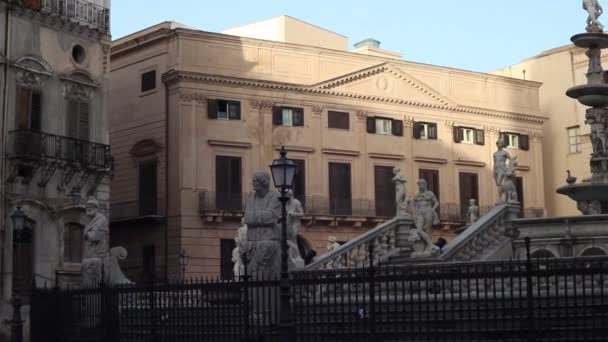 Palermo Italien Dezember Blick Auf Die Fontana Delle Vergogne Auf — Stockvideo