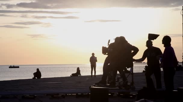 Trieste Włochy Kwiecień Kulisami Ekipa Filmowa Kręci Scenę Filmową Świeżym — Wideo stockowe