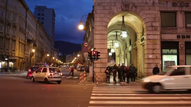 Trieste Itália Novembro Pessoas Caminhando Travessia Zebra Novembro 2016 — Vídeo de Stock