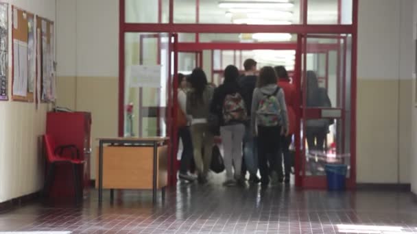 Vimercate Italia Abril Estudiantes Grupo Caminando Por Pasillo Abril 2013 — Vídeo de stock