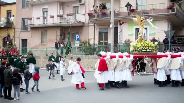 Leonforte Italia Abril Procesión Tradicional Pascua Cristo Resucitado Abril 2019 — Vídeo de stock