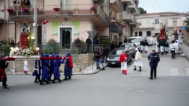 Leonforte Italia Aprilie Procesiunea Tradițională Paști Lui Hristos Înviat Aprilie — Videoclip de stoc