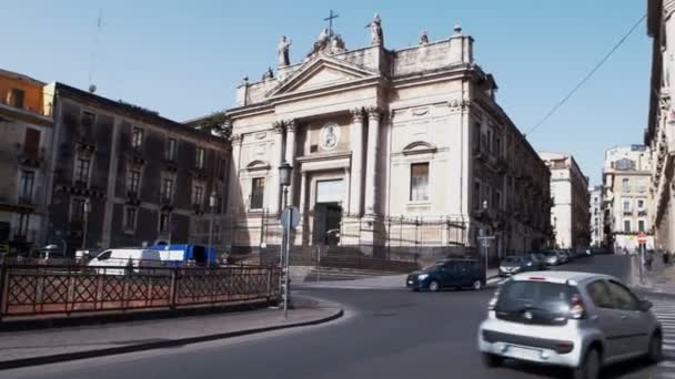 Катания Италия Апреля Вид Церковь Сан Бьяджо Римские Руины Площади — стоковое видео