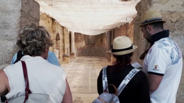 Piazza Armerina Itálie Duben Turisté Mapou Výhledem Dvouapsidové Místnosti Vily — Stock video