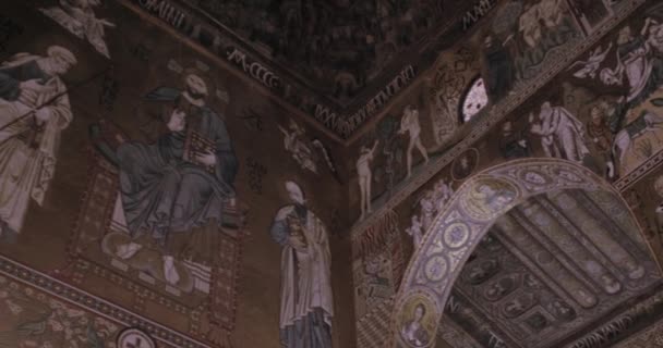 Ragyogó Mennyezet Palatinus Kápolnában Királyi Kápolna Normann Palota Palermo Keveréke — Stock videók