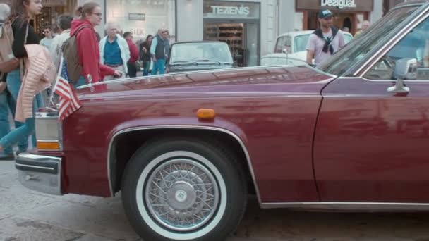 Trieste Italy October Old Cadillac Exposed National Day Vintage Vehicle — Stock Video