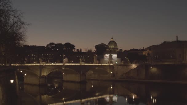 Rome Italië Januari Avondzicht Vittorio Emanuele Brug Januari 2020 — Stockvideo