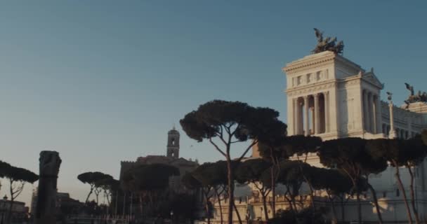 Roma Itália Janeiro Vista Matinal Coluna Trajans Monumento Nacional Victor — Vídeo de Stock