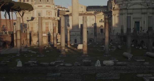 Roma Italia Enero Vista Matutina Columna Trajanos Basílica Ulpia Iglesia — Vídeos de Stock