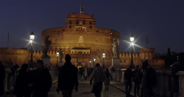 Ρώμη Ιταλία Ιανουάριος Βραδινή Άποψη Του Μαυσωλείου Του Αδριανού Συνήθως — Αρχείο Βίντεο