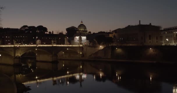 Kvällsutsikt Över Bron Vittorio Emanuele Rom Italien — Stockvideo