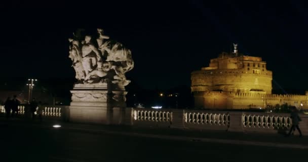 Vista Nocturna Del Mausoleo Adriano Generalmente Conocido Como Castel Sant — Vídeos de Stock