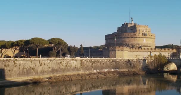 Widok Mauzoleum Hadriana Zwykle Znany Jako Castel Sant Angelo Mostu — Wideo stockowe