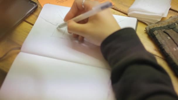 Nahaufnahme Von Mädchen Beim Zeichnen Und Planen Eines Projekts — Stockvideo