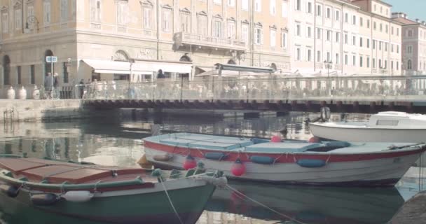 トリエステ イタリア 10月18日 大運河は サンタントアントニオ タウマトゥルゴ教会を背景に トリエステの中心部だけでなく 2020年10月18日に市内最大のカトリック教会の主要な宗教的な建物です — ストック動画