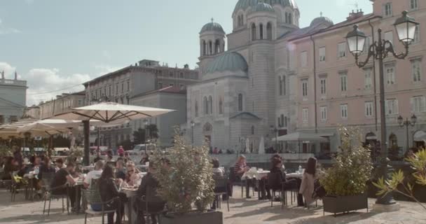 Trieste Italia Oktober Terusan Besar Dengan Latar Belakang Gereja Sant — Stok Video