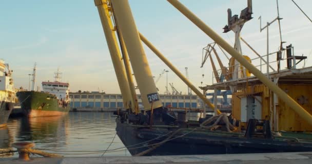 Trieste Ottobre Nave Attraccata Nel Porto Vecchio Trieste Tramonto Gru — Video Stock