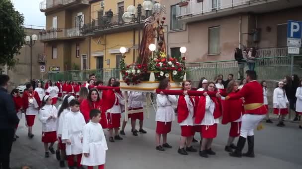 Leonforte Itália Abril Procissão Tradicional Páscoa Cristo Ressuscitado Abril 2019 — Vídeo de Stock