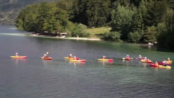 Kajakken Het Bohinj Meer Het Grootste Permanente Meer Van Slovenië — Stockvideo