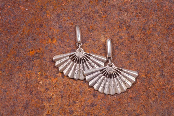 Close up van silver Earrings Silver earrings — Stockfoto