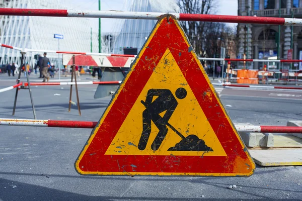 Lavori in corso cartello stradale — Foto Stock