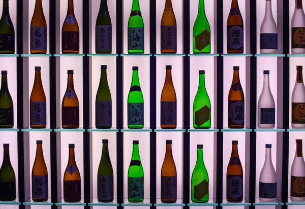 Japanese Sake bottles displayed — Stock Photo, Image