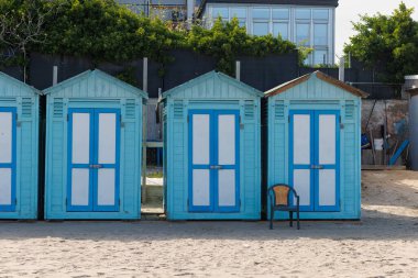 İtalya, Venedik 'teki Lido Adası' ndaki sahil kulübeleri.