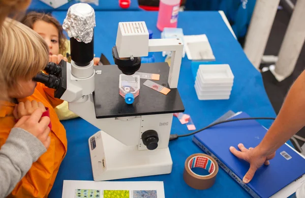 Studenti che utilizzano un microscopio — Foto Stock