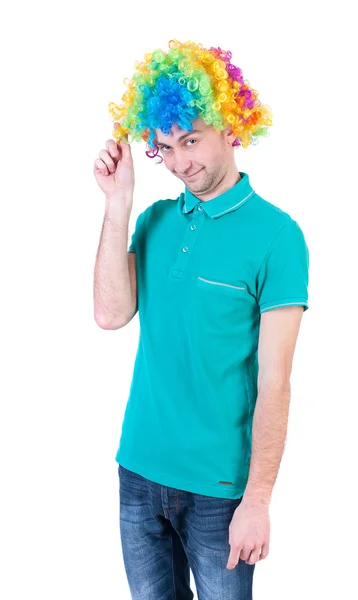 Porträtt av man i en clown peruk — Stockfoto