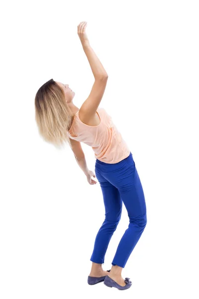 Balancing young woman. or dodge falling. — Stock Photo, Image