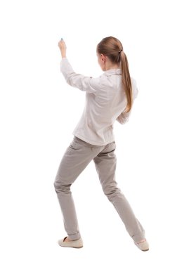 Arkadan ayakta kız bir ip üstten çekerek görünüşü ya da sarılmak