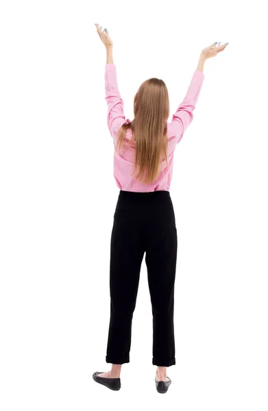 Back view of  business woman.  Raised his fist up in victory sig — Stockfoto