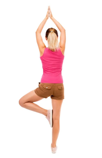 Back view girl standing in front warm up exercise — Stock Photo, Image