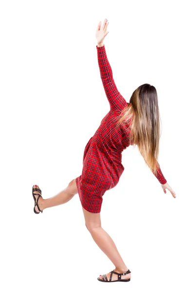 Balancing young woman. or dodge falling . — Fotografia de Stock