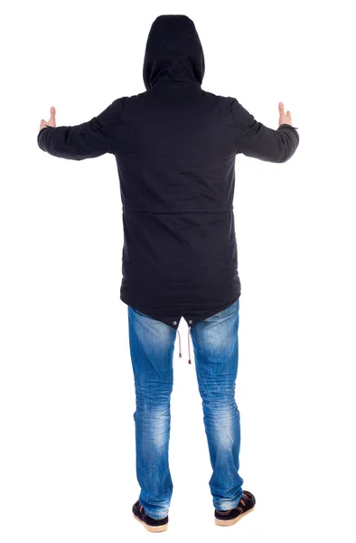Back view of  man.  Raised his fist up in victory sign. — Stock Photo, Image