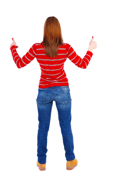 Back view of  woman thumbs up — Stock Photo, Image