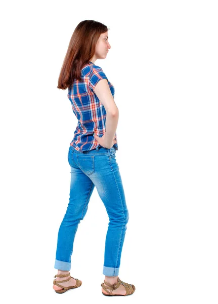 Back view of standing young beautiful  woman — Stockfoto