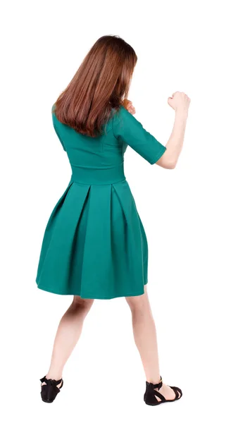 Skinny woman funny fights waving his arms and legs. — Stock Photo, Image