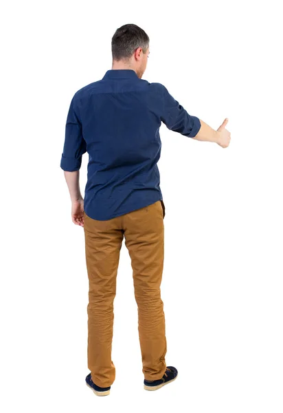 Back view of  business man shows thumbs up — Stock Photo, Image